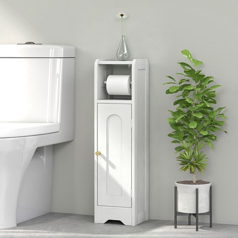Meuble salle de bain meuble toilettes WC rangement étroit avec étagère réglable gain de place pour petits espaces blanc (1/5)