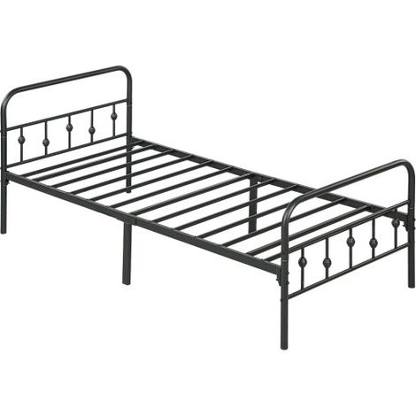 Cadre de lit pour matelas 200 x 90 cm, cadre de lit pliable, lit en métal de 82,5 cm de hauteur, cadre de lit en métal, pour chambre à coucher, chambre d'amis, noir (1/5)