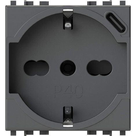 4Box, P40 USB 3.0, Presa Schuko con USB-C, Compatibile con Vimar Arké, Grigia (1/5)