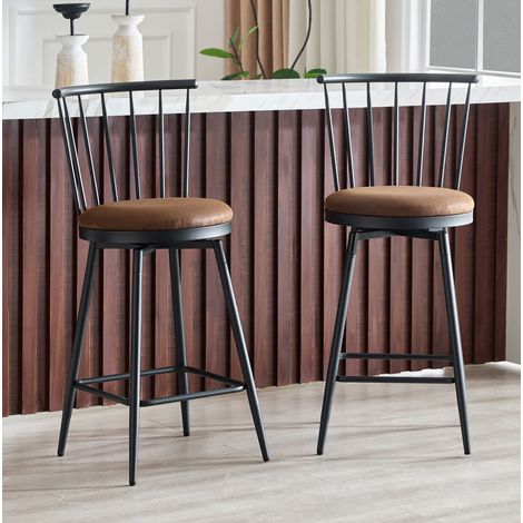 Sgabello bar in metallo stile Windsor con seduta imbottita marrone, set da 2 HAVRYA (1/5)