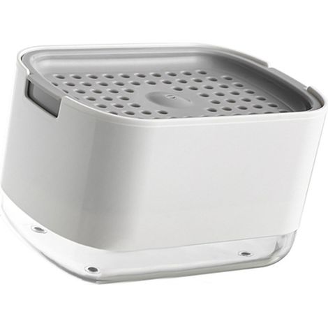 Distributeur de savon avec porte-éponge, distributeur de savon à pression en PP PET pour le nettoyage de la vaisselle et de la cuisine, blanc (1/5)