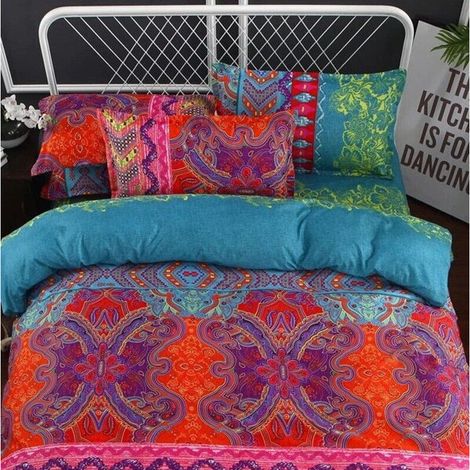 Parure de lit 2 pièces style bohème – Housse de couette 135x200 cm avec motifs rayés et romantiques – Confort et décoration chaleureuse