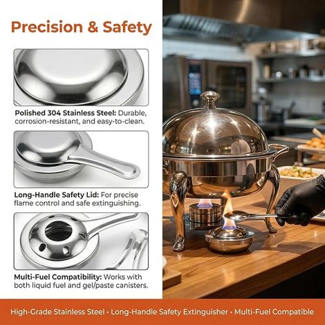 Stainless Steel Fondue Burner Portable Alcohol Stove with Lid, Fuel Dough Containers for Chafing Dish, Buffet, Camping and Picnic Silver (1/3)
