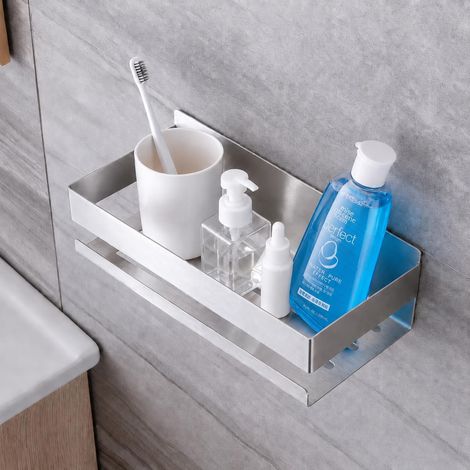 Étagère de Douche sans Perçage, Support Shampoing Mural en Acier Inoxydable, Panier de Rangement Salle de Bain, Fixation Adhésive ou à Percer, 23 x 10 x 8 cm (1/5)