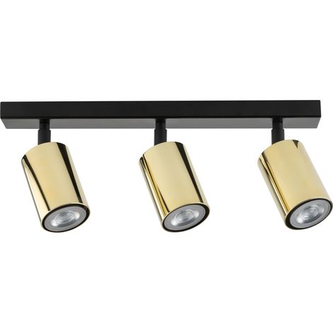 Plafonnier barre 3 spots noir/laiton GU10 Zoom Sigma