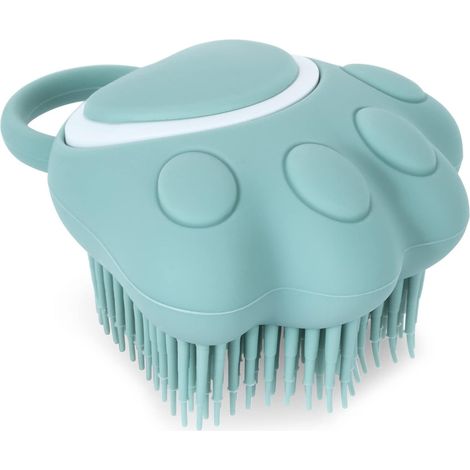 Badebürste für Hunde und Katzen, Silikon-Shampoo- und Massagespender für kurz- und langhaarige Hunde und Katzen (blaue Pfotenform) – 1 Stück