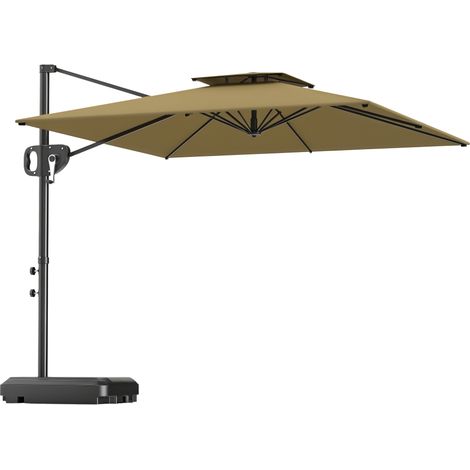 Outsunny Garden Cantilever Parasol w/ Weighted Base Tilt Crank Khaki