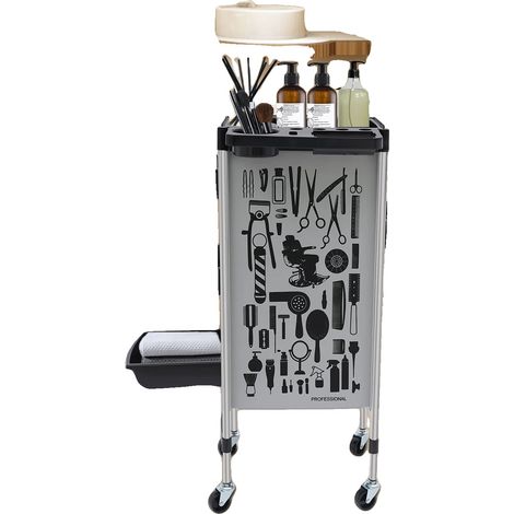 Chariot de Salon, 5 Tiroirs, Plateau Supérieur Pliable, noir (1/5)