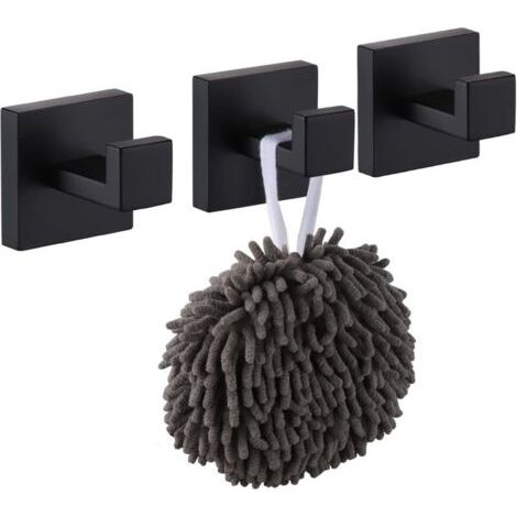 Pack de 3 Crochets pour peignoirs et serviettes, Crochets et patères pour la maison Inox Quincaillerie de salle de bain Mural, Noir mat (1/5)