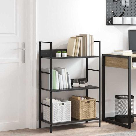 288218 vidaXL 3-Layer Book Shelf Black 60x27,6x90,5 cm Engineered Wood (1/5)