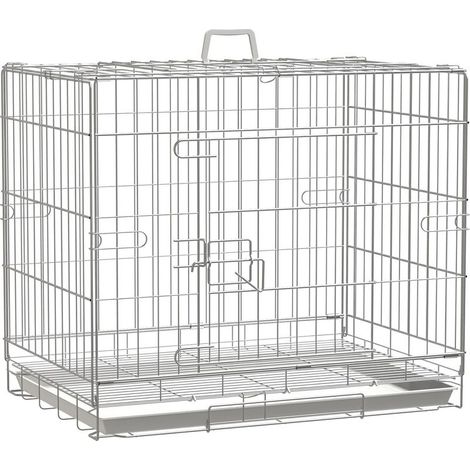 Cage pour chien pliable en fil métallique avec plateau amovible 1 porte avec serrure 61 x 43 x 50 cm blanc (1/5)
