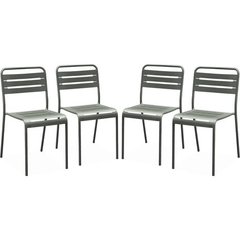 Lot de 4 chaises de jardin acier. 4 places. kaki. Amelia. L44 x P52 x H79cm