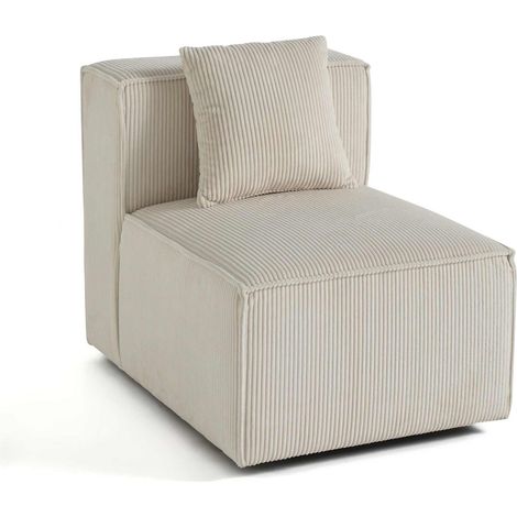 Lisa Design – Module d'assise sans accoudoirs en velours côtelé beige – Assise profonde – Garnissage mousse polyuréthane – Dimensions 61x89cm (1/5)