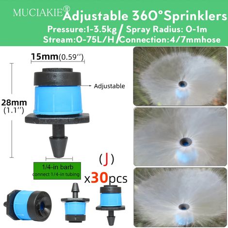 Pipette d'irrigation réglable à 90/180/360°, micro-buse pour arrosage de jardin, buse rotative, pulvérisateur à brouillard avec compensation de diamètre de tuyau 4/7 mm (1/5)