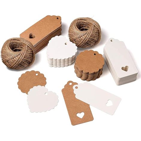 200pcs Kraft Paper Tags with Heart and 50m Jute Twine for Wedding Favors, Christmas Gifts, Party Favors, Gift Decoration. (1/5)