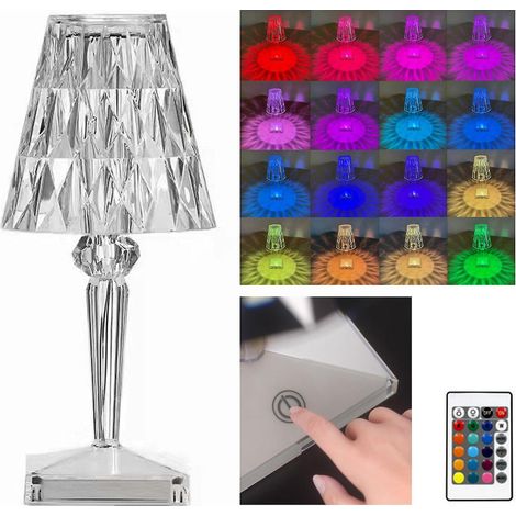 Lampe de table contemporaine tactile LED en cristal - rechargeable par USB, 16 couleurs RVB (1/5)