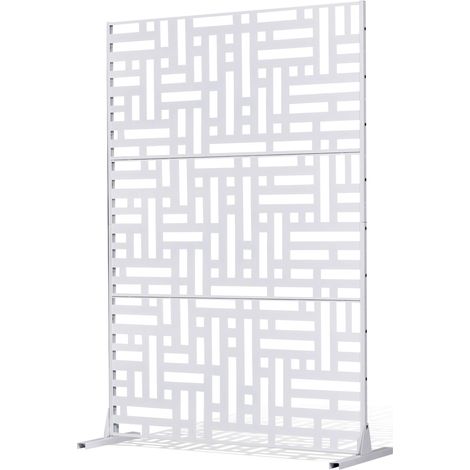 VEVOR Metal Privacy Screen, 47" W x 76" H Outdoor Privacy Screens 3-Panel, Freestanding Outdoor Divider with Stand, Decorative Garden Steel Privacy Fence for Balcony Patio Indoor Room Hot Tub White (1/5)