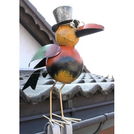 DanDiBo Rabe Figur Deko für die Dachrinne 30 cm Bunt Vogel Metall 2344 Dachschmuck Dachrinnenfigur Gartendeko Modern