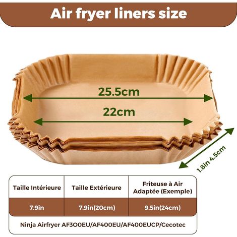 150 Papier Cuisson, 22x14 cm Rectangulaire, Antiadhésif Sans Huile, Pour Air Fryer Double Zone (1/5)