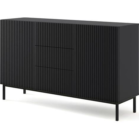 Commode de rangement Meuble universel Noir Mat 150x42x89 RAVI B FILET 2D3S Pied Cadré Noir (1/3)