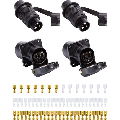 2 Pièces x Fiche 3 Broches male et Prise 3 Broches femelle,Prise Remorque 3 Broches,12V Étanche Prise 3 Broches Male Femelle Connecteur,Prise 3 Broches pour Tracteur Agricole Véhicule Bateau (1/5)