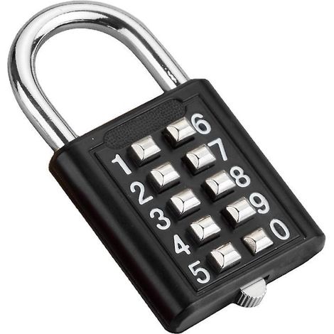 10-digit Cadenas Combinaison Serrure Combine, Mtal Tanche Et Fermoir Combin En Acier Plaqu - Noir Anti-vol Bouton Cadenas (1/5)