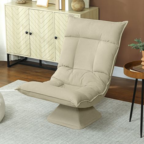Chaise de sol pivotante à 360°, fauteuil pliable en velours avec dossier réglable 5 positions, 70x62x95cm, beige
