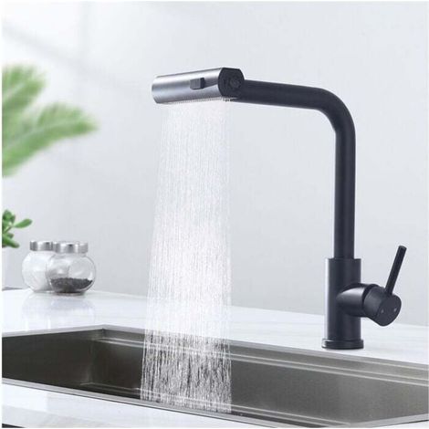 Robinet de Cuisine Noir Avec Douchette Extractible Robinetterie de Cuisine 3 Jets aux Choix Mitigeur Cuisine Rotatif à 360 Mitigeur Cuisine et Chaude et Froide Mitigeur d'Evier en Acier