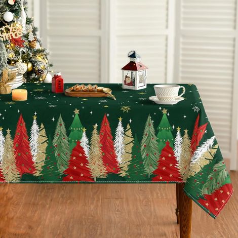 Nappe de Noël Verte 140 x 240 cm – Flocons, Sapins, Étoiles, Décor Table (1/5)