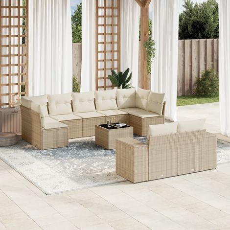 Juego de sofás jardín con cojines beige 10 pzas ratán sintético vidaXL (1/5)