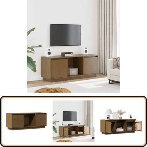 Meuble TV Marron miel 110,5x35x44 cm Bois de pin massif - Meubles Tv - Meuble Tv Design - Meuble Tv Bois - Meuble Tv Avec Étagères - Bureau Tv (1/5)