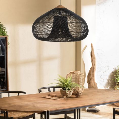 SIXTINE - Suspension 'entonnoir' 80x80cm bois de teck/rotin naturelle (1/5)