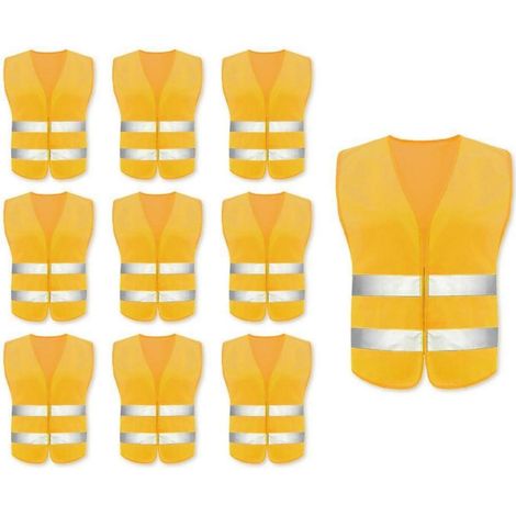 Lot de 10 gilets de sécurité haute visibilité pour adultes, bandes réfléchissantes, taille unique (1/5)