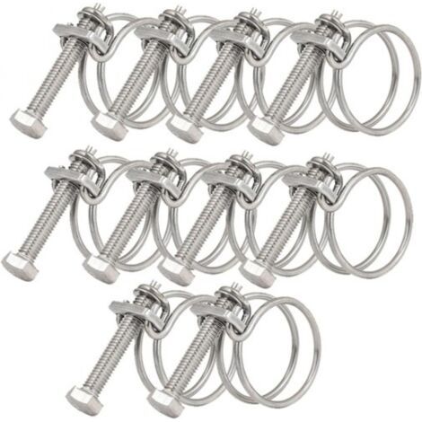Lot de 10 colliers de serrage à double fil en acier inoxydable 201 réglables pour tous types de conduites d'eau, tuyaux, tuyaux en caoutchouc (1,42 à 1,57 po) (1/5)