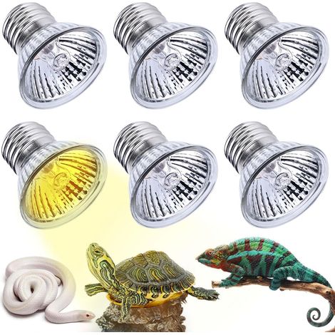 Lot de 6 lampes chauffantes pour tortue - Culot E27-25 W - Intensité variable - 220 V UVA UVB - Pour terrarium - Pour reptiles, lézards, tortues, serpents (1/5)