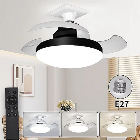 Petit plafonnier LED rétractable, E27, 3000 K6500 K, intensité variable 3 couleurs, 4 vitesses de ventilation, sans socle, 38 cm (1/5)