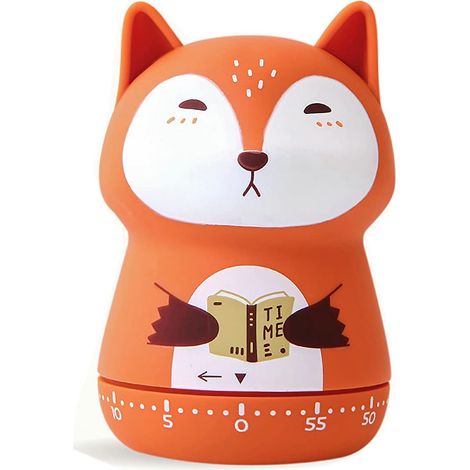 Minuteur mécanique 60 minutes - Compte à rebours manuel sans pile, design renard orange, pour cuisine enfants devoirs (1/5)