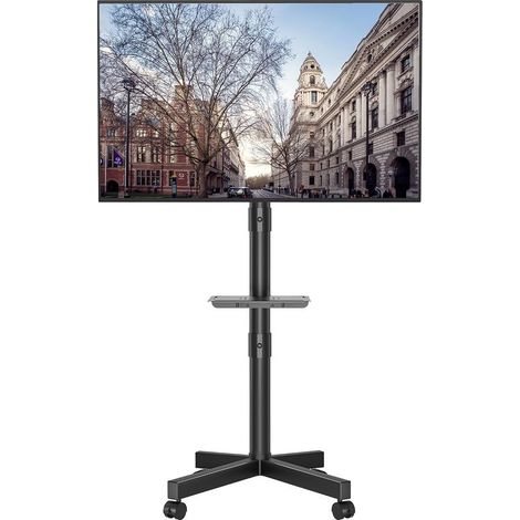 Support TV Roulettes Support Tele Mobile pour Téléviseurs Plasma/LCD/LED de 23 à 60 Pouces avec Étagère, Support TV sur Pied avec Roulettes Réglable en Hauteur jusqu'à 40 kg, Max VESA 400x400mm (1/5)