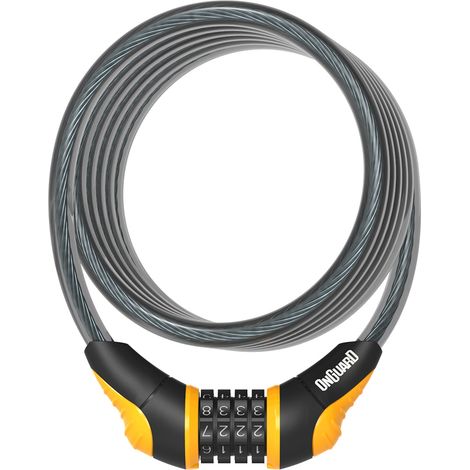 Antivol Spirale Combinaison Vélo Orange 180cm - Verrouillage Sans Cle A Code - Onguard