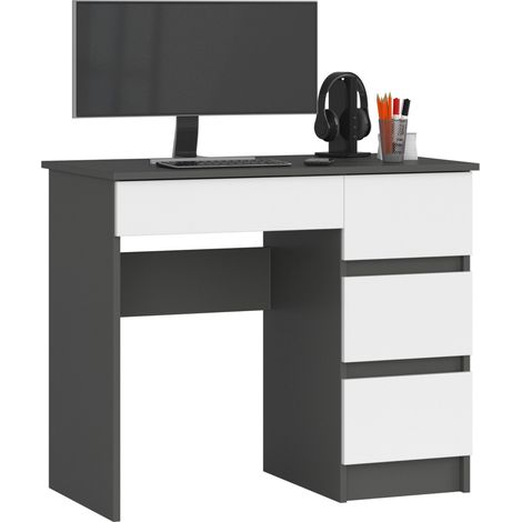 PC-Schreibtisch AKORD A7 rechts in der Farbe Graphitgrau mit 4 Schubladen Front Weiß B90 x H77 x T50 cm