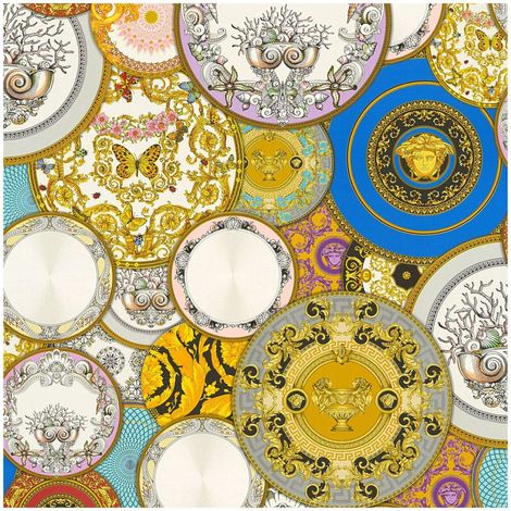 Exclusive luxury wallpaper wall Profhome 349011 non-woven wallpaper slightly textured design shiny gold blue violet white 7.035 m2 (75 ft2) (1/5)