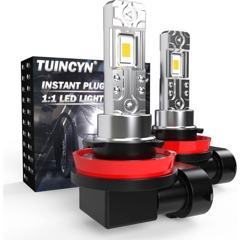 Ampoules H8 H9 H11 LED 55W 12V 12000LM, 1:1 6500K Blanc Brillant Phares Avant de Voitures, Tout-en-un Kit de Conversion Feux de Croisement et Antibrouillard Halogènes Remplacement Lampes (1/5)