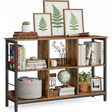 Estantería Relaxdays Industrial, 6 estantes, aspecto madera, estantería vintage, HBT: 80x120x33 cm, negro/dark brown