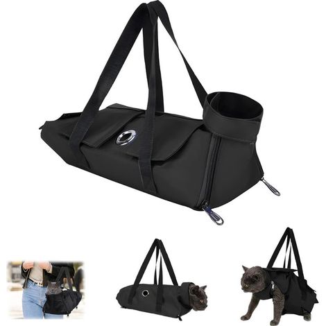 Sac de toilettage pour chat - Noir - Anti-griffures - Avec trous pour les pieds - Pour couper les griffes, nettoyer les oreilles et les ongles - Noir - Taille S
