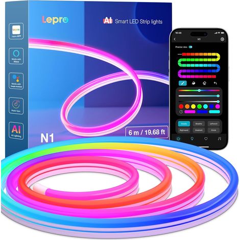 LED Strip Neon 6M, RGB+IC Waterproof LED Strip Segmented Control Custom AI, Voice Control, App, Music Sync, IP65 Waterproof, for Indoor/Outdoor (1/5)
