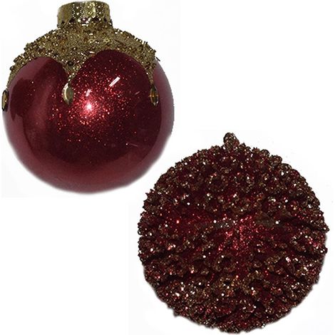 Palline rosse e oro per albero di natale palla decorazioni addobbi natalizie set 12 sfere da cm 8 particolari in scatola regalo (1/5)