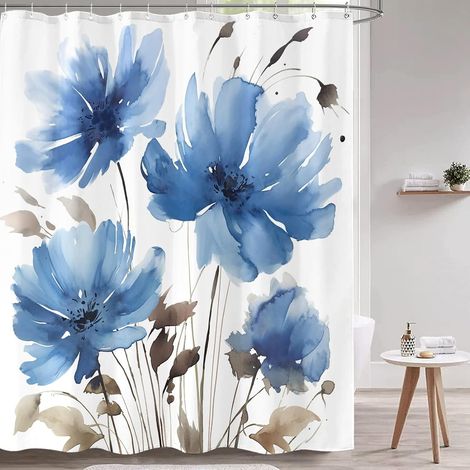 Rideau De Douche - 72×77 Pouces - Tissu Polyester Imperméable - Motif Botanique Fleuri - Avec 12 Crochets (1/4)