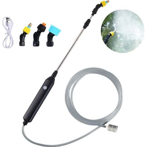 SNQ – Pulvérisateur électrique 2400 mAh – Autonomie 2-3h – Lance télescopique 23,6 pouces – Tuyau 5m – 3 buses interchangeables pour arrosage et nettoyage (1/5)