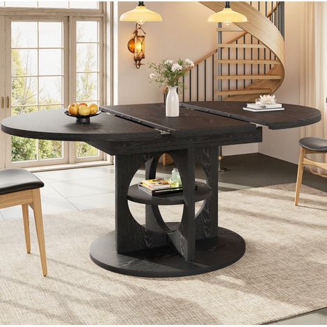 Tavolo da pranzo allungabile 110-150 cm con ripiano MDF nero effetto legno OKWISH (1/5)