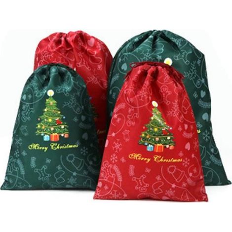 Sac Cadeau Noel - Tissu Non Tissé - 29 5 x 39 5 cm et 40 x 54 5 cm - Rouge Vert - Lot de 4 (1/4)